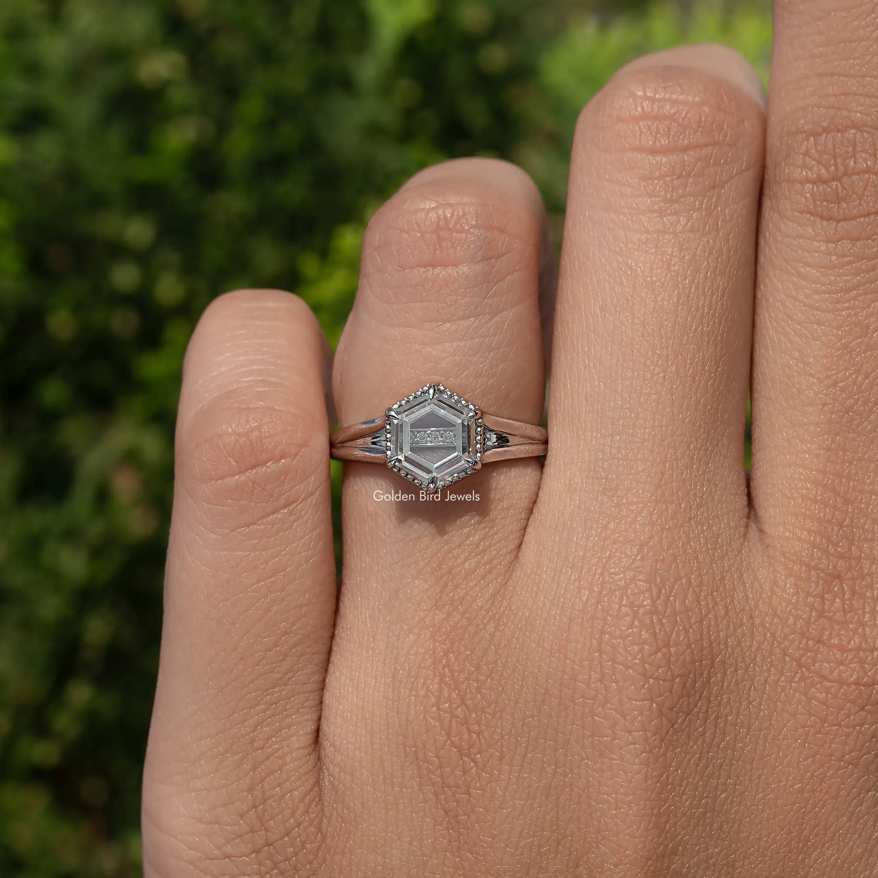 Portrait Cut Hexagon Moissanite Engagement Ring