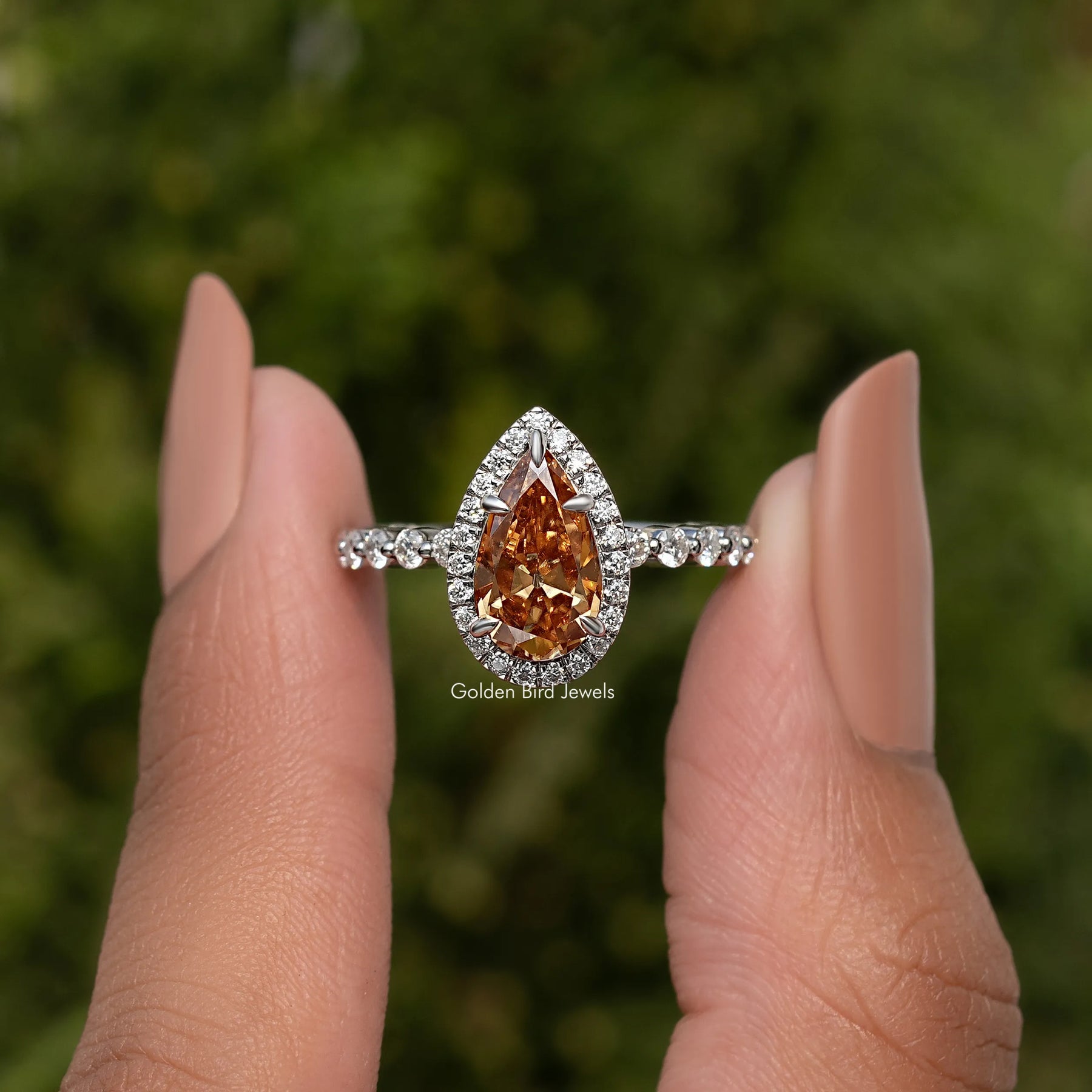 Moissanite Old Mine Pear Cut Halo Set Engagement Ring