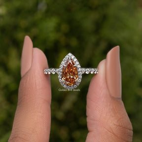 Moissanite Old Mine Pear Cut Halo Set Engagement Ring