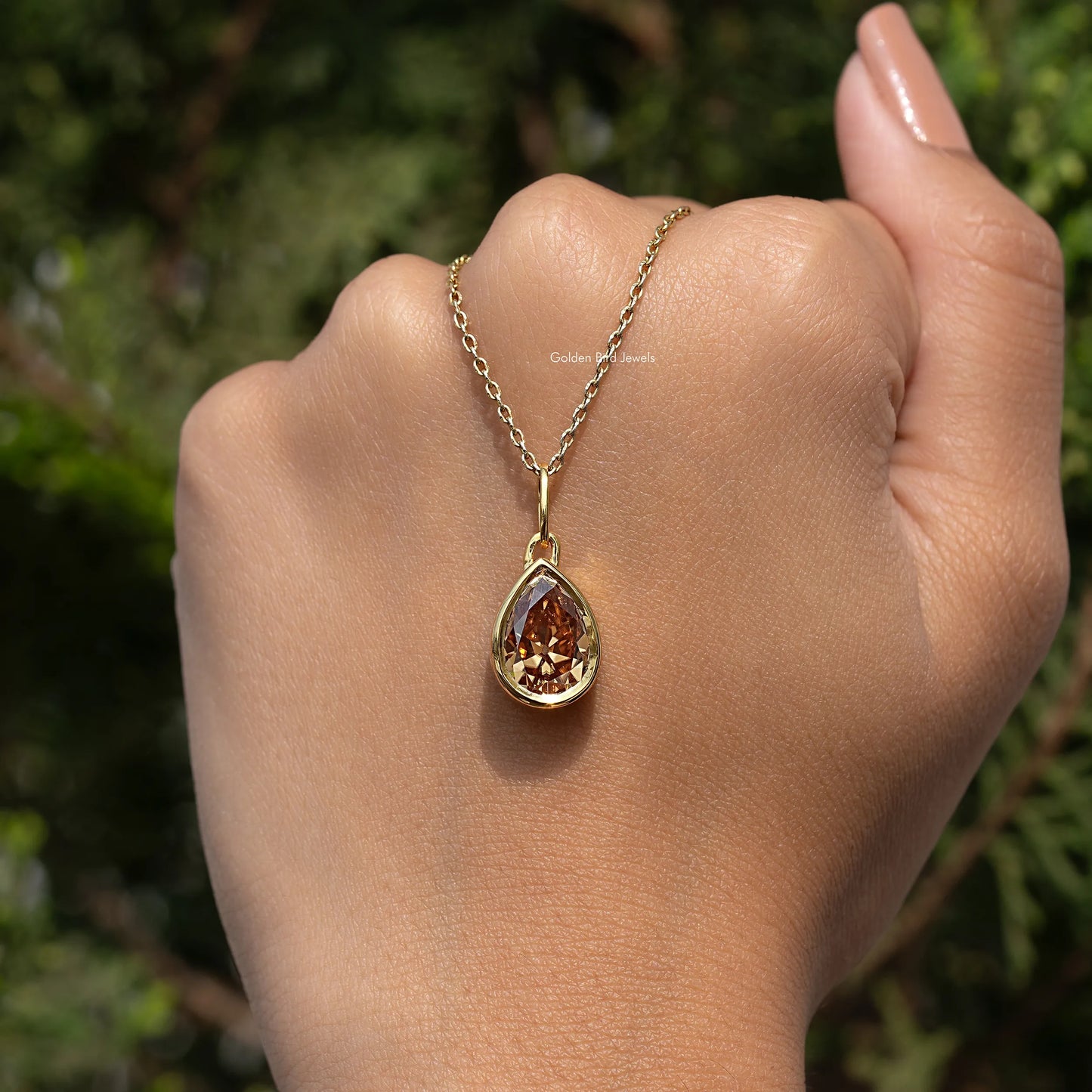 Champagne Old Mine Pear Cut solitaire Pendent