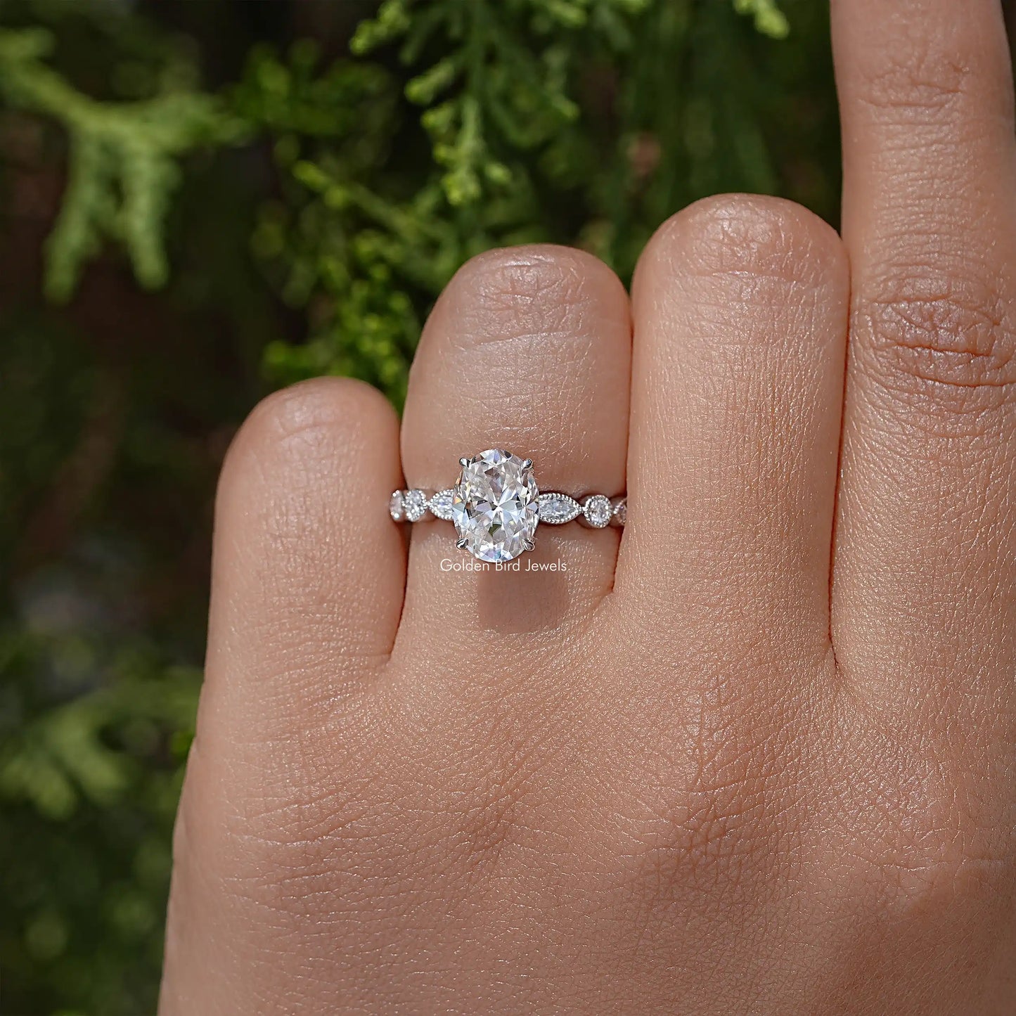 Oval Cut Moissanite Gemstone Engagement Ring
