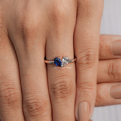 Two Stone Moissanite Pear Cut Toi Moi Ring