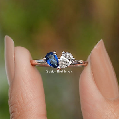 Two Stone Moissanite Pear Cut Toi Moi Ring