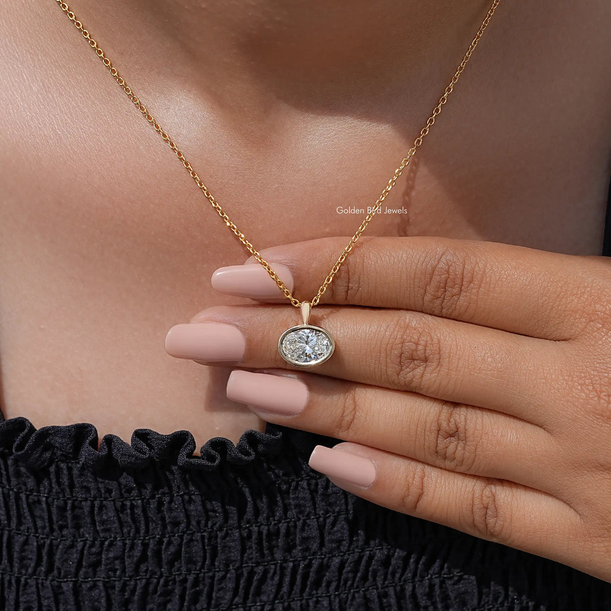Oval Cut East West Lab Diamond Bezel Set Pendant