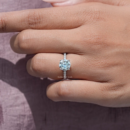 Round Cut Moissanite Gemstone Solitaire Accent Ring