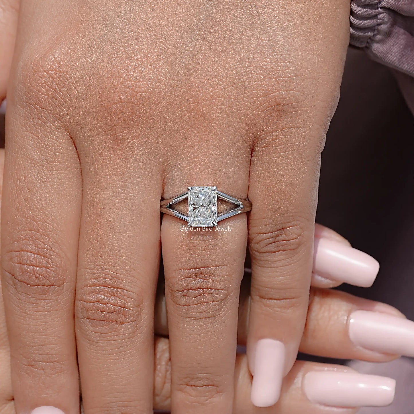 Radiant Cut Moissanite Gemstone Split Shank Engagement Ring