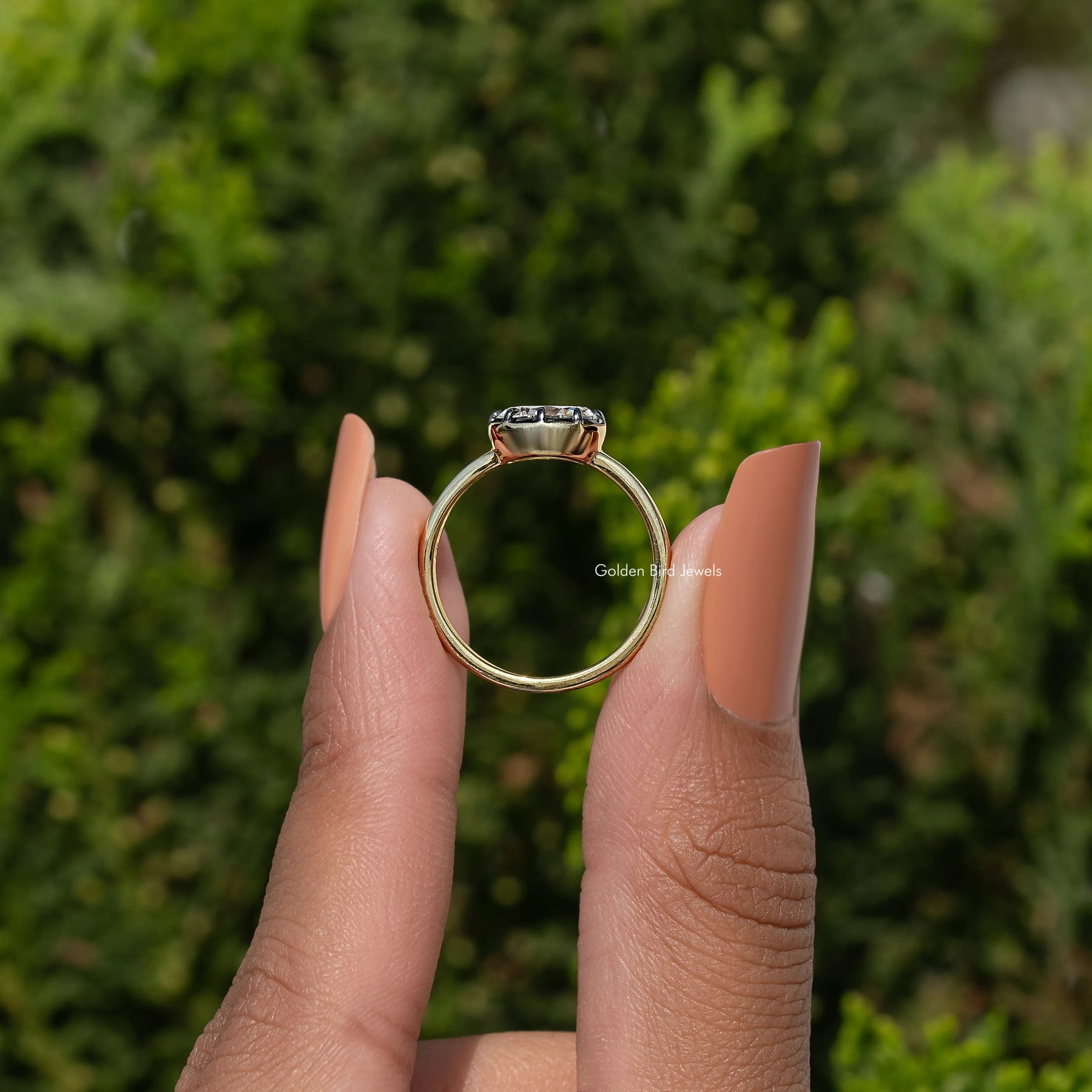 East West Old Mine Oval Cut Moissanite Solitaire Ring