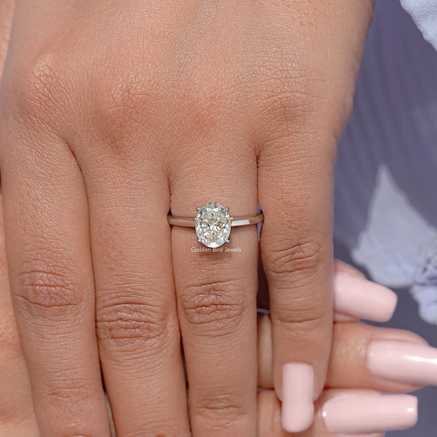 Oval Moissanite Gemstone Solitaire Engagement Ring