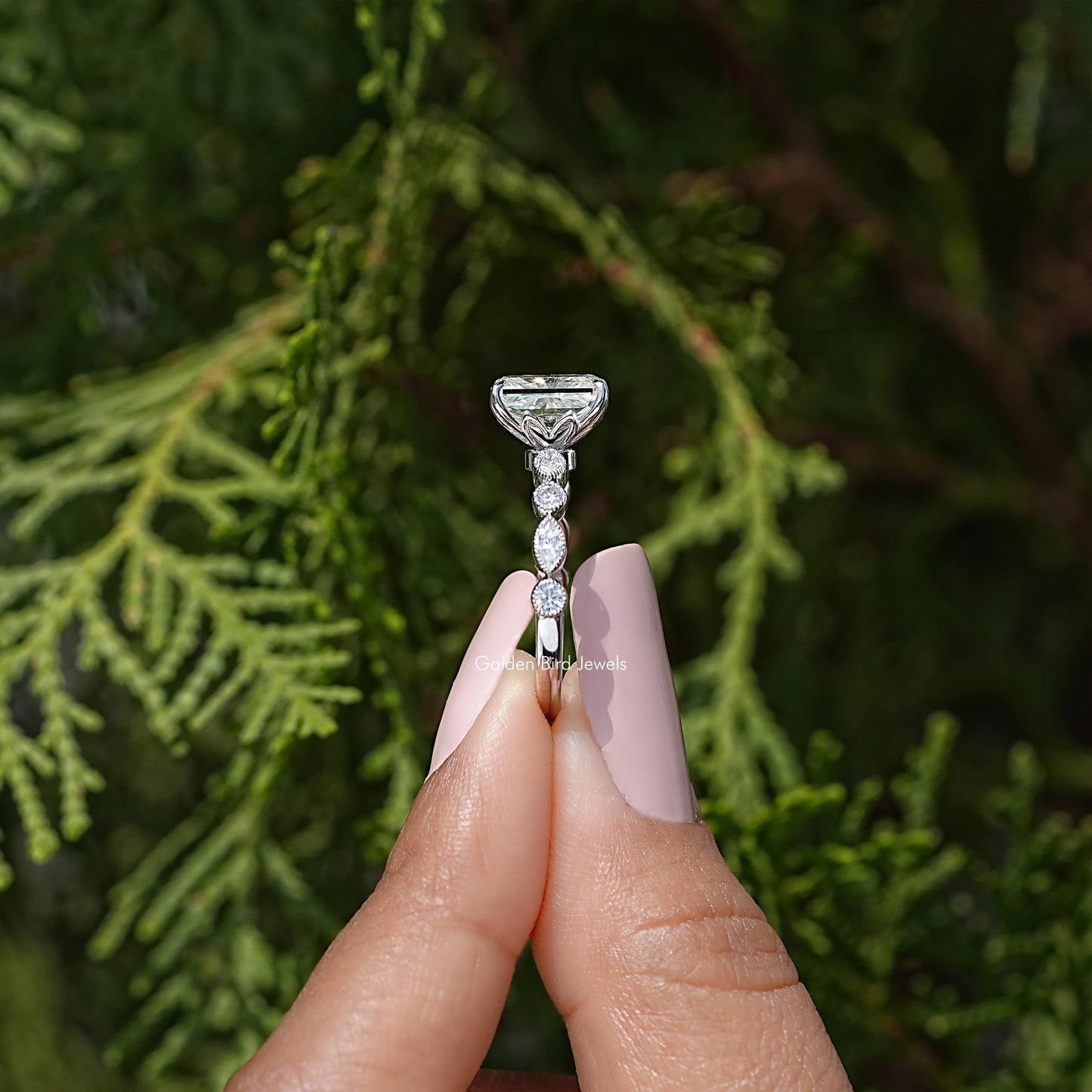 Radiant Cut Moissanite Gemstone Engagement Ring