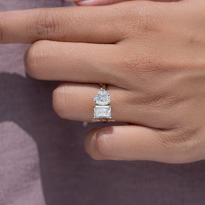 Heart and Emerald Cut Moissanite Toi Et Moi Ring