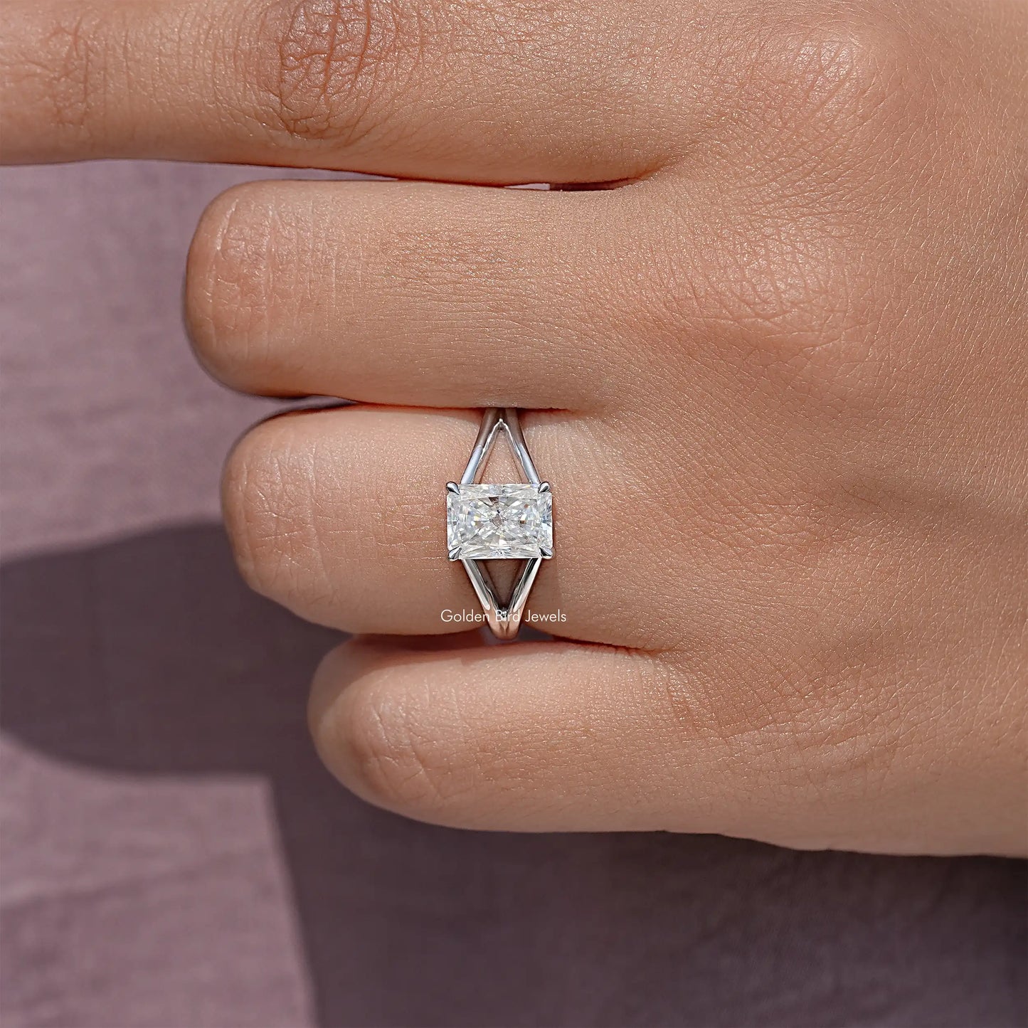 Radiant Cut Moissanite Gemstone Split Shank Engagement Ring
