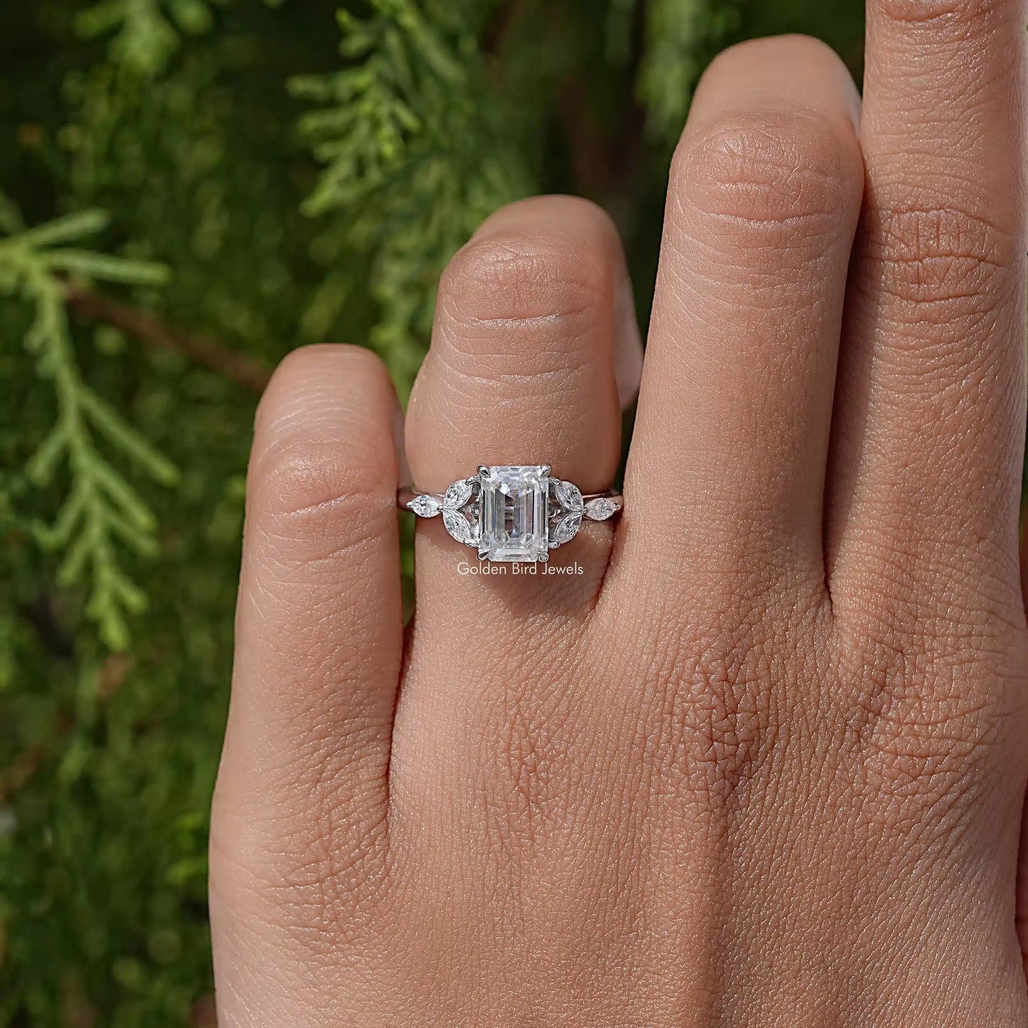 Emerald Cut Moissanite Diamond Wedding Ring