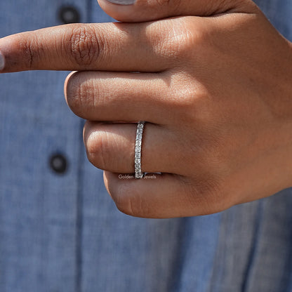 [White Gold Asscher Cut Moissanite Band]-[Golden Bird Jewels]