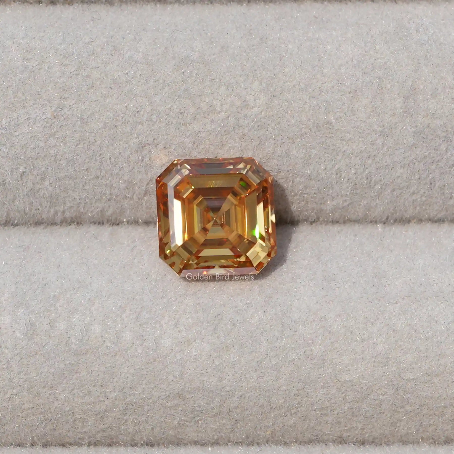 [Front view of moissanite asscher cut loose stone]-[Golden Bird Jewels]