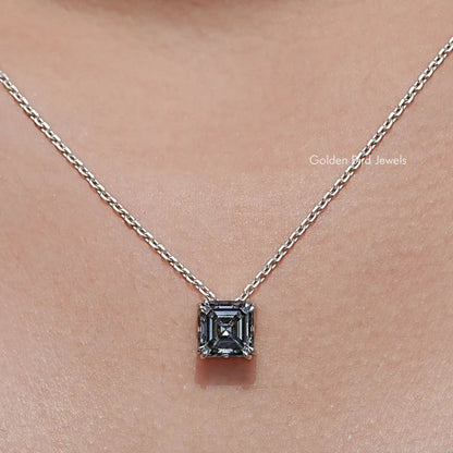 Front View of Gray Asscher Cut Moissanite Solitaire Pendant
