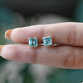 [Moissanite Asscher Cut Stud Earrings]-[Golden Bird Jewels]