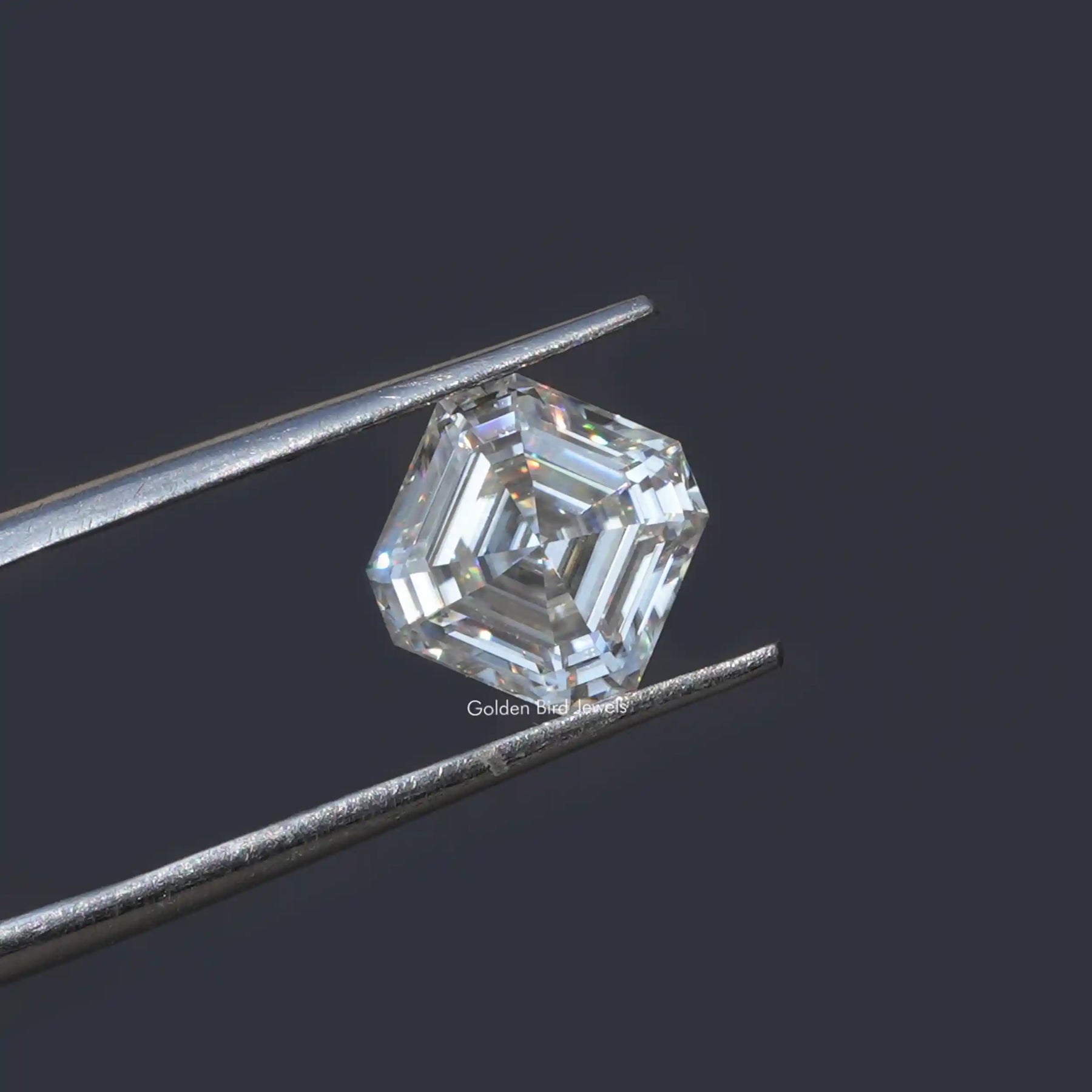 [Front view of asscher cut loose moissanite made of colorless color]-[Golden Bird Jewels]