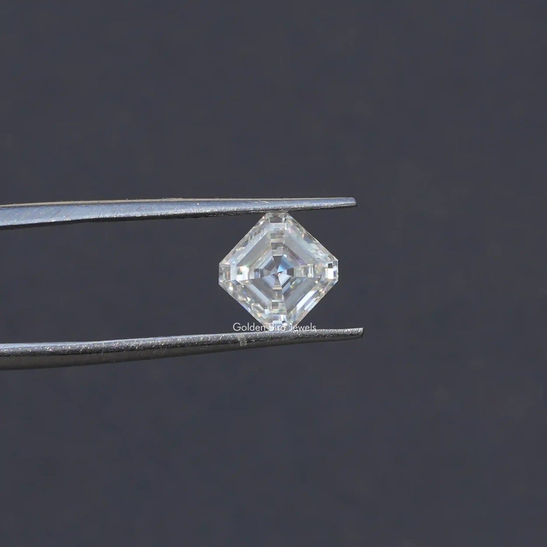 [Front view 1.85 carat colorless asscher cut loose moissanite stone]-[Golden Bird Jewels]