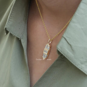 [This baguette and bullet cut moissanite pendant set in bezel setting]-[Golden Bird Jewels]