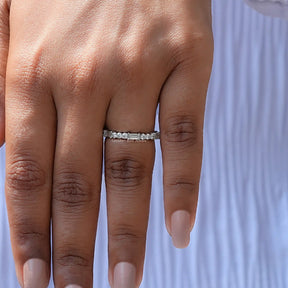 [White Gold Moissanite Round And Baguette Cut Eternity Band]-[Golden Bird Jewels]