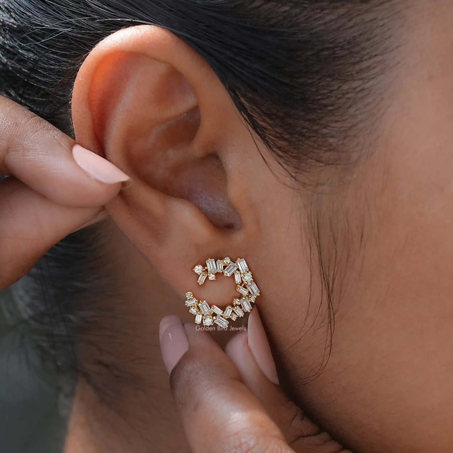 [Moissanite Round Cut Spiral Hoop Earrings]-[Golden Bird Jewels]