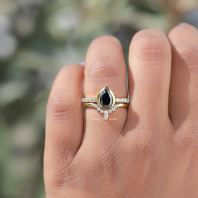 View of Pear Cut Moissanite Bridal Ring Set In finger