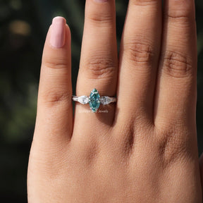 [Moissanite Blue Marquise And Pear Cut Ring]-[Golden Bird Jewels]