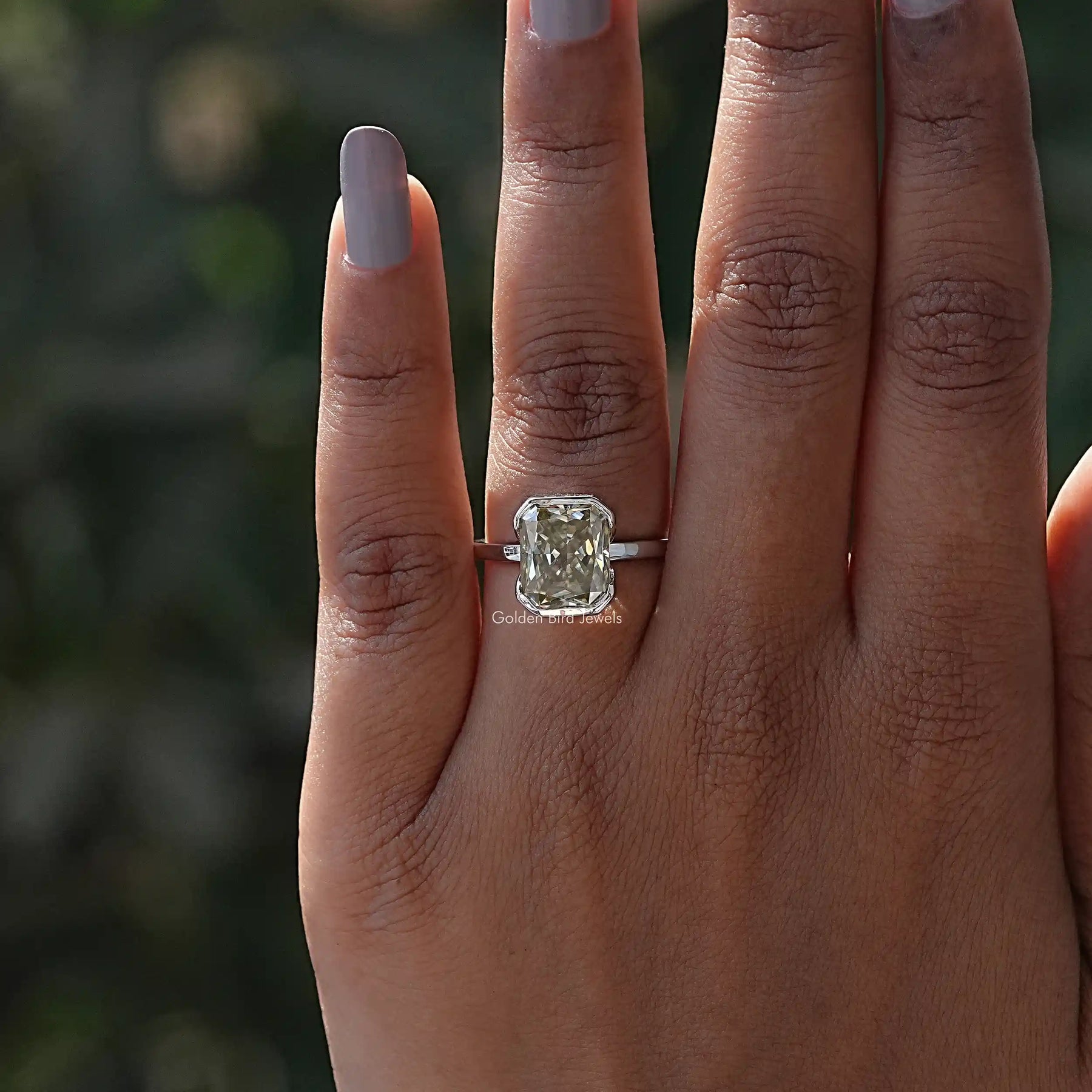 View of Radiant Cut Moissanite Solitaire Ring In White Gold