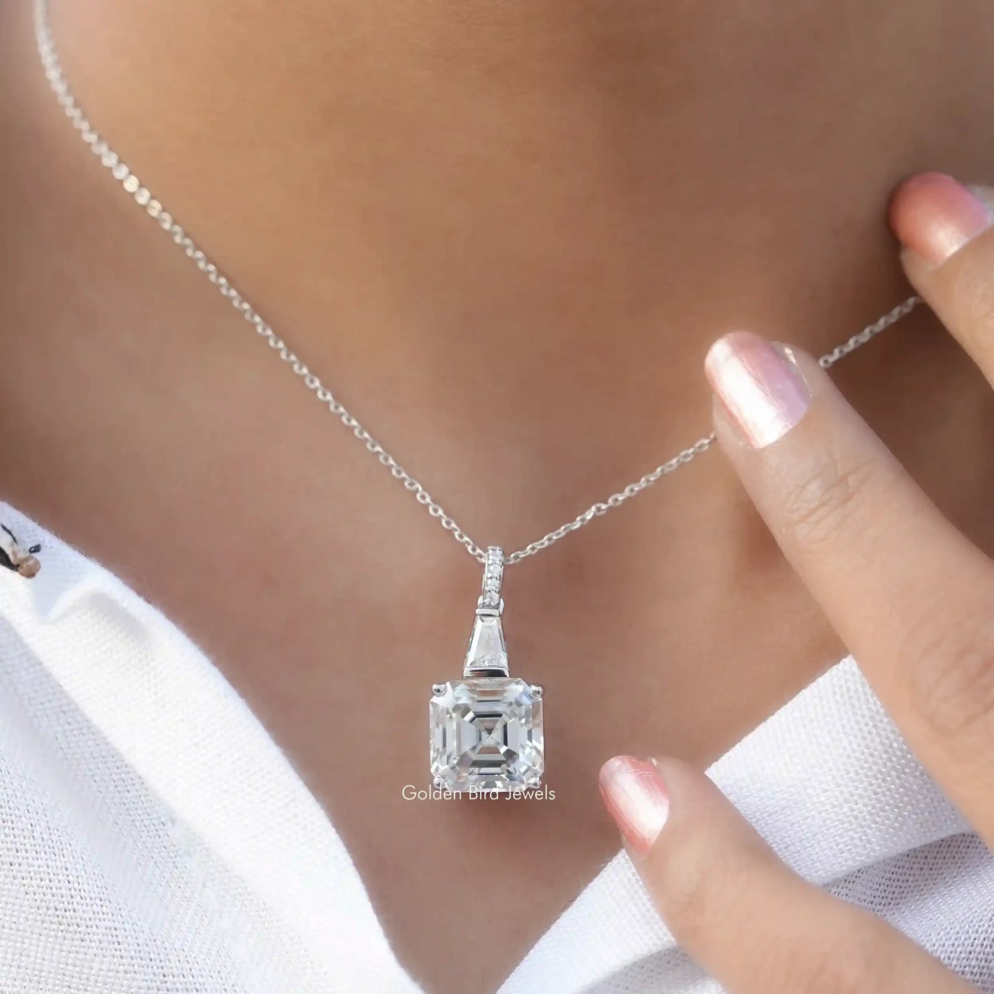 [Asscher And Tapper Baguette Cut Moissanite Pendant]-[Golden Bird Jewels]