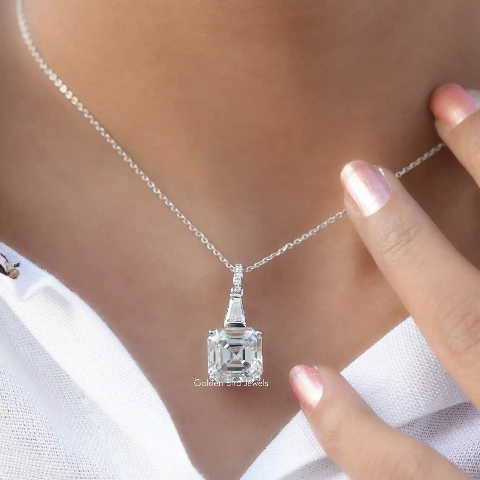 [Asscher And Tapper Baguette Cut Moissanite Pendant]-[Golden Bird Jewels]