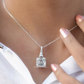 [Asscher And Tapper Baguette Cut Moissanite Pendant]-[Golden Bird Jewels]