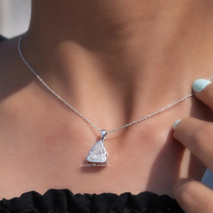 [Colorless Buddha Cut Moissanite Pendant]-[Golden Bird Jewels]