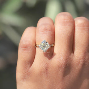 View of Old Mine Cushion Cut Solitaire Ring In Yellow Gold