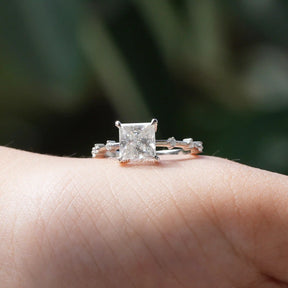 Detailed View Of Moissanite Princess Cut Solitaire ring In White Gold