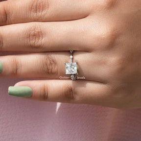 Detailed View Of Princess Cut Moissanite Solitaire Ring In White Gold