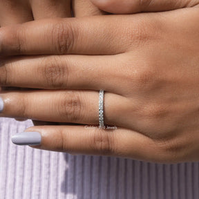[14k White Gold Colorless Round Cut Moissanite Eternity Band]-[Golden Bird Jewels]