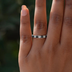 [14K White Gold Round Cut Moissanite Eternity Band]-[Golden Bird Jewels]