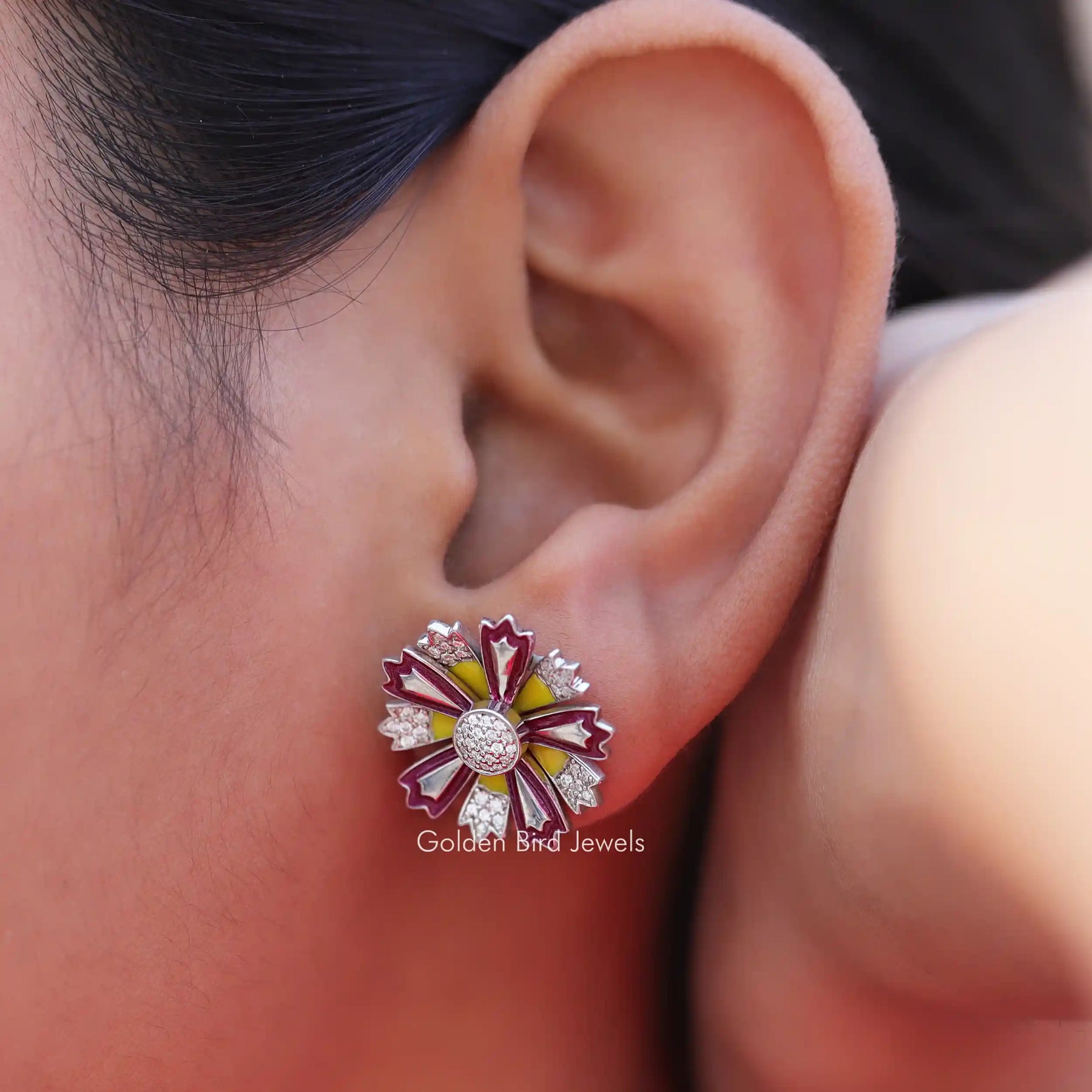 [White Gold Round Cut Earrings]-[Golden Bird Jewels]