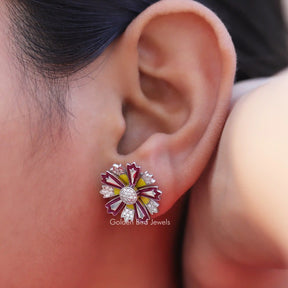 [White Gold Round Cut Earrings]-[Golden Bird Jewels]