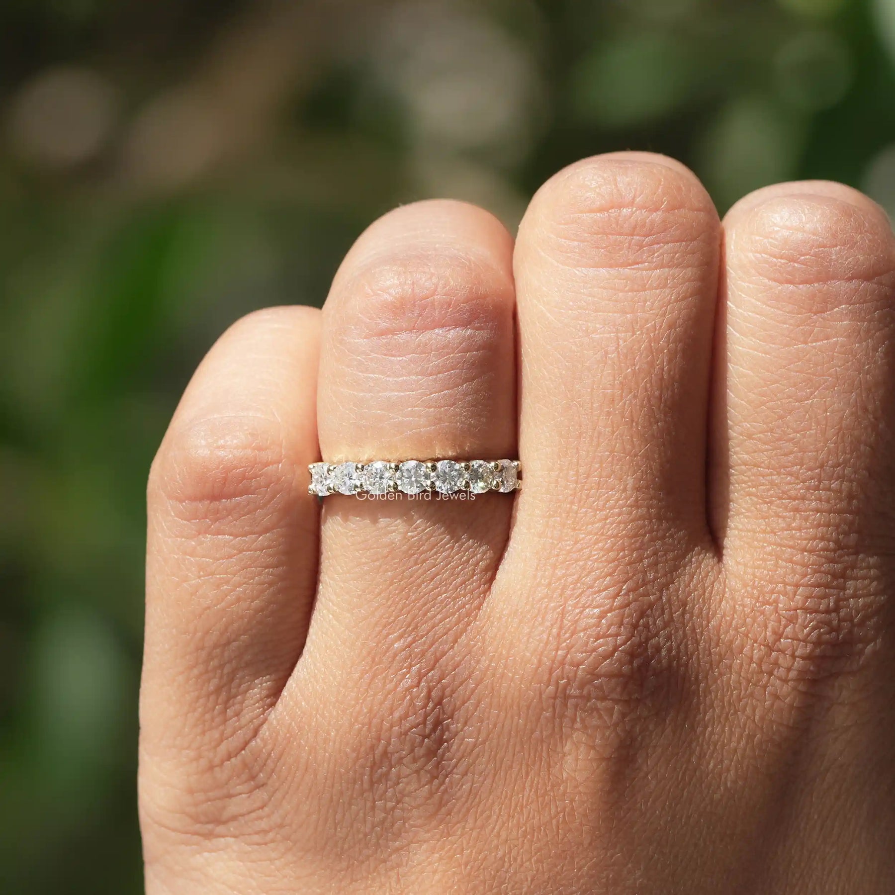 [Round Cut Moissanite Half Eternity Band]-[Golden Bird Jewels]