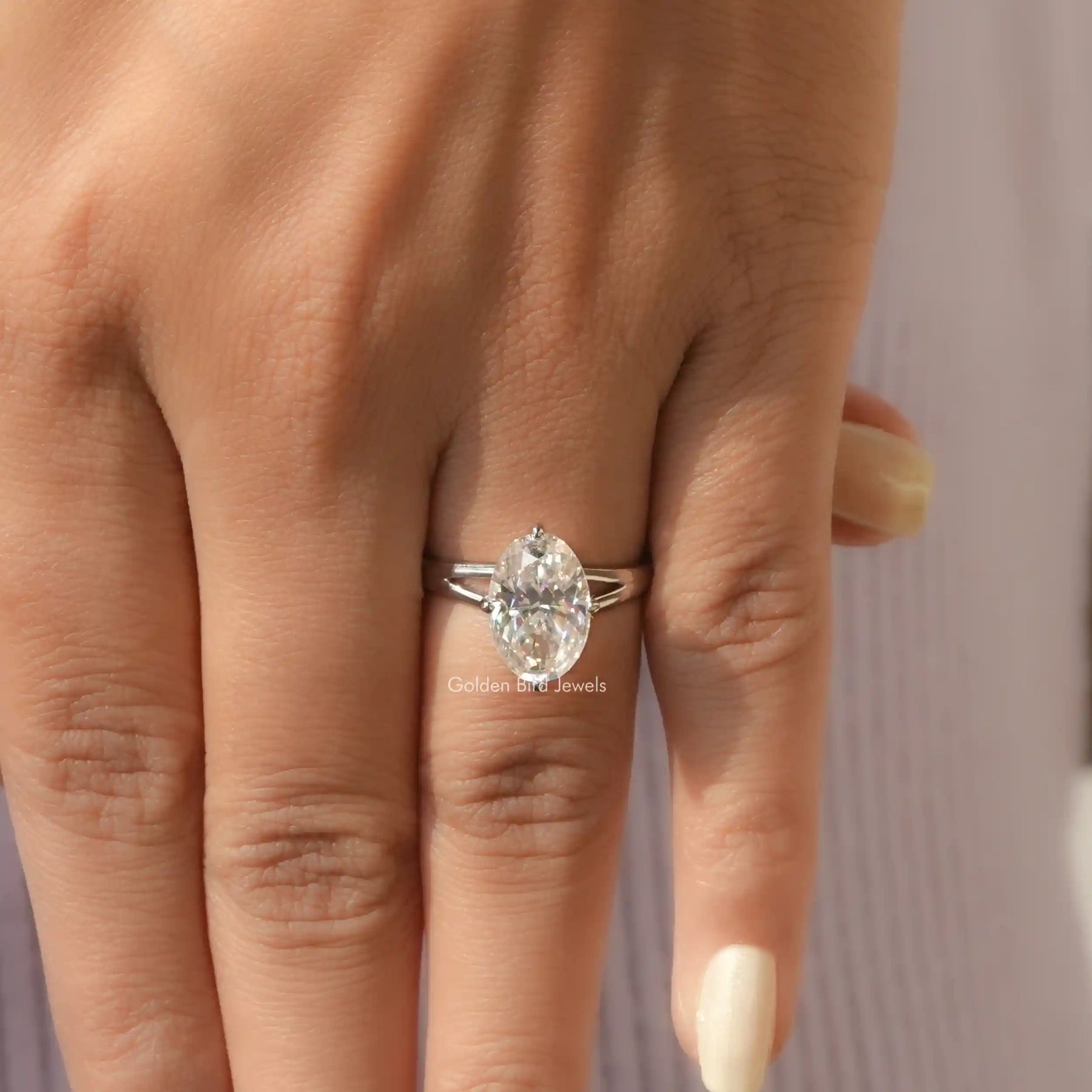 View of Ice Oval Cut Moissanite Hidden Halo ring In White Gold