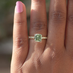 View of Moissanite Cushion Cut Engagement Ring In finger