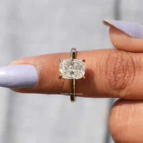 [Colorless Cushion Cut Moissanite Ring]-[Golden Bird Jewels]