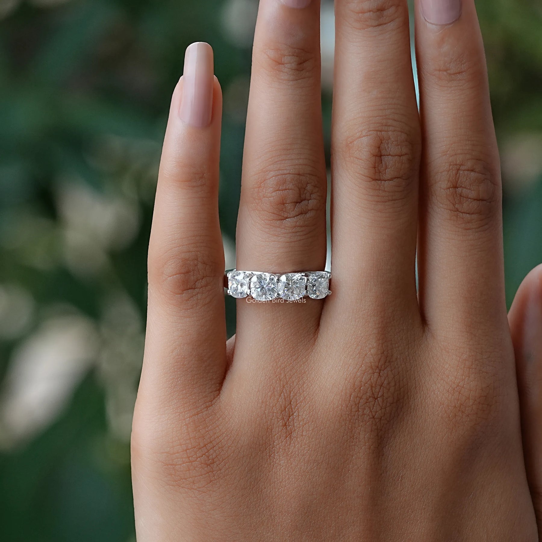 [White Gold Cushion Cut Eternity Band]-[Golden Bird Jewels]