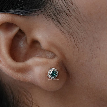view of Moissanite cushion Cut Studs
