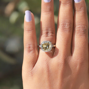 [Bezel Set Cushion Cut Milgrain Engagement Ring]-[Golden Bird Jewels]