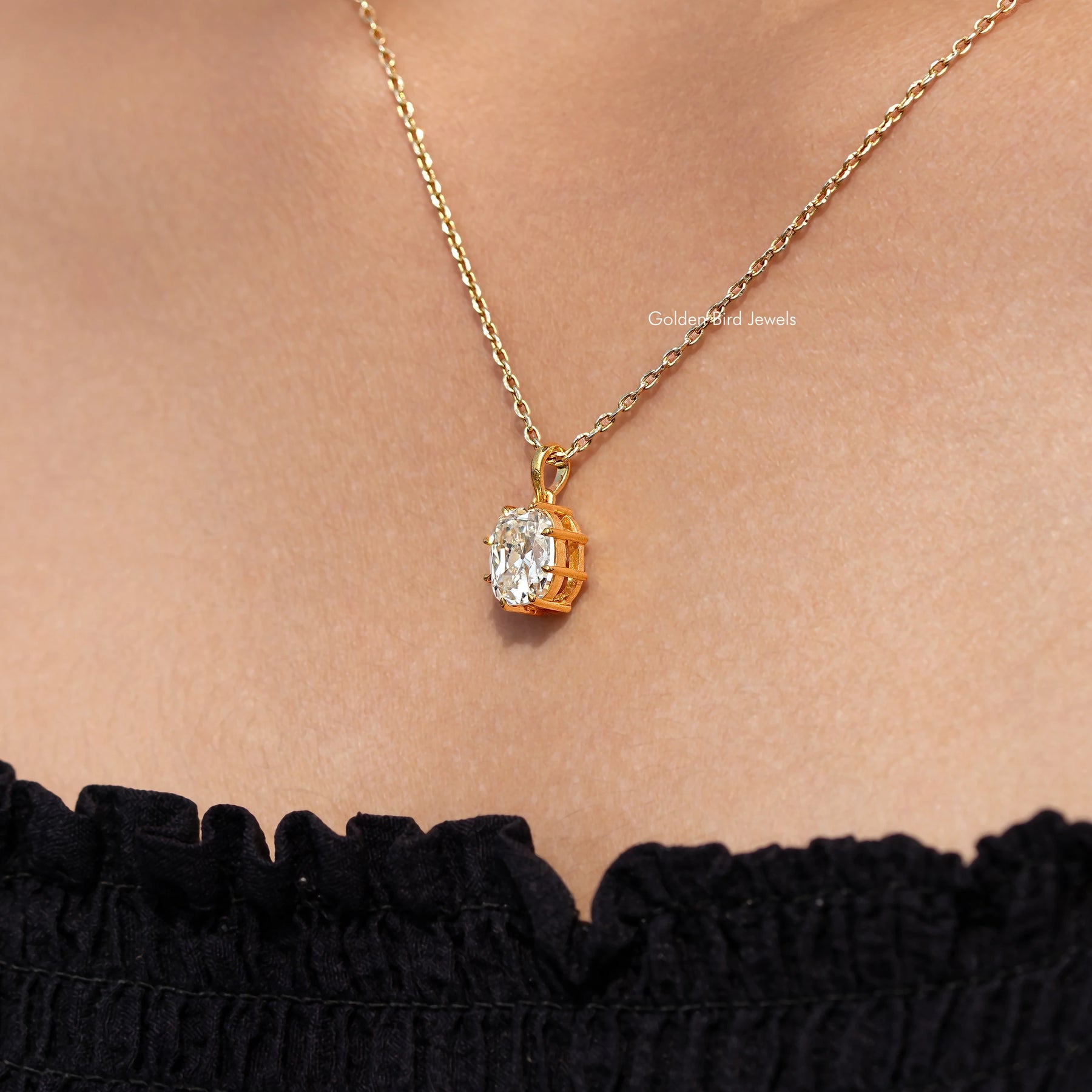 Detailed View Of Old Mine Cushion Moissanite Pendant 