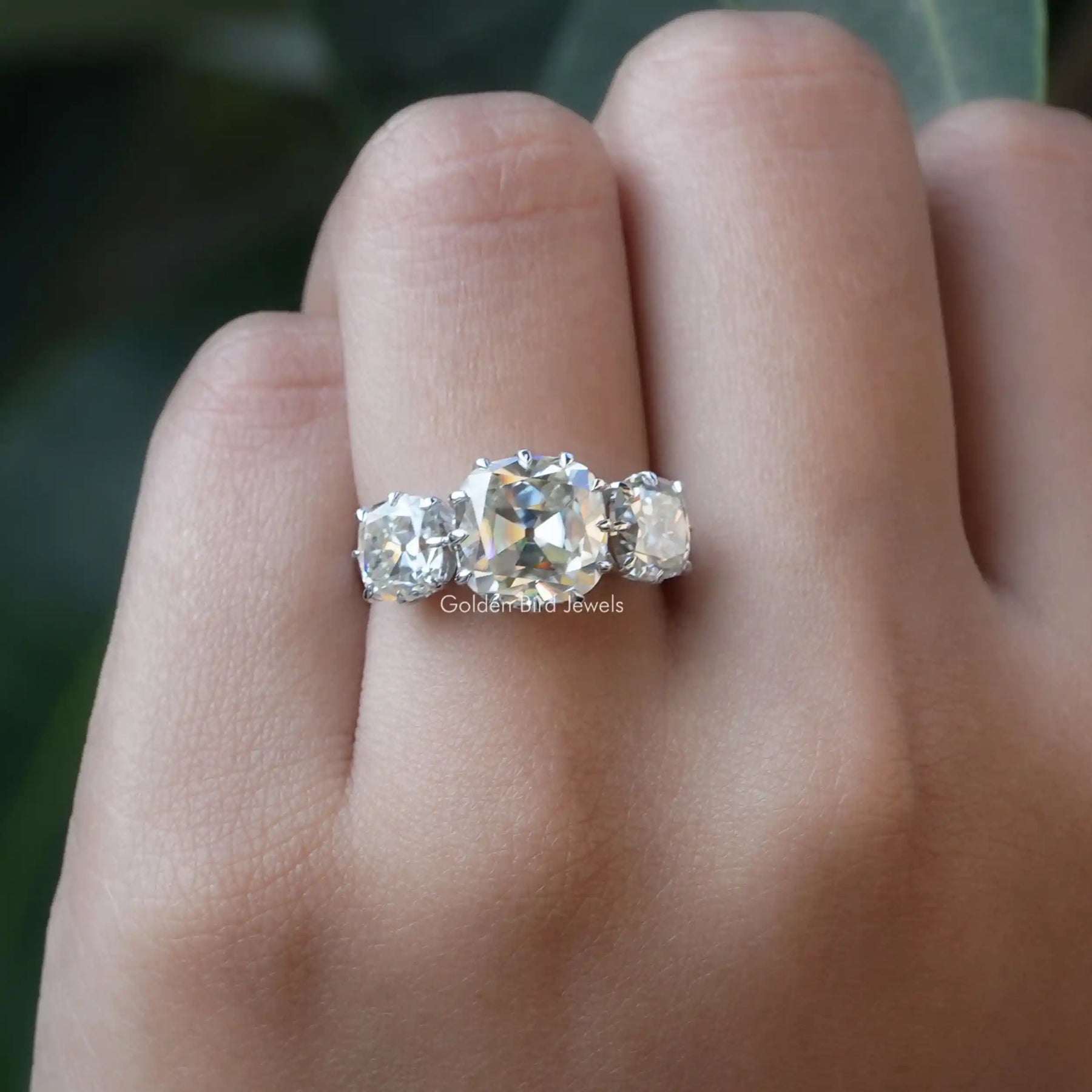 [Cushion Cut Moissanite Ring In White Gold]-[Golden Bird Jewels]