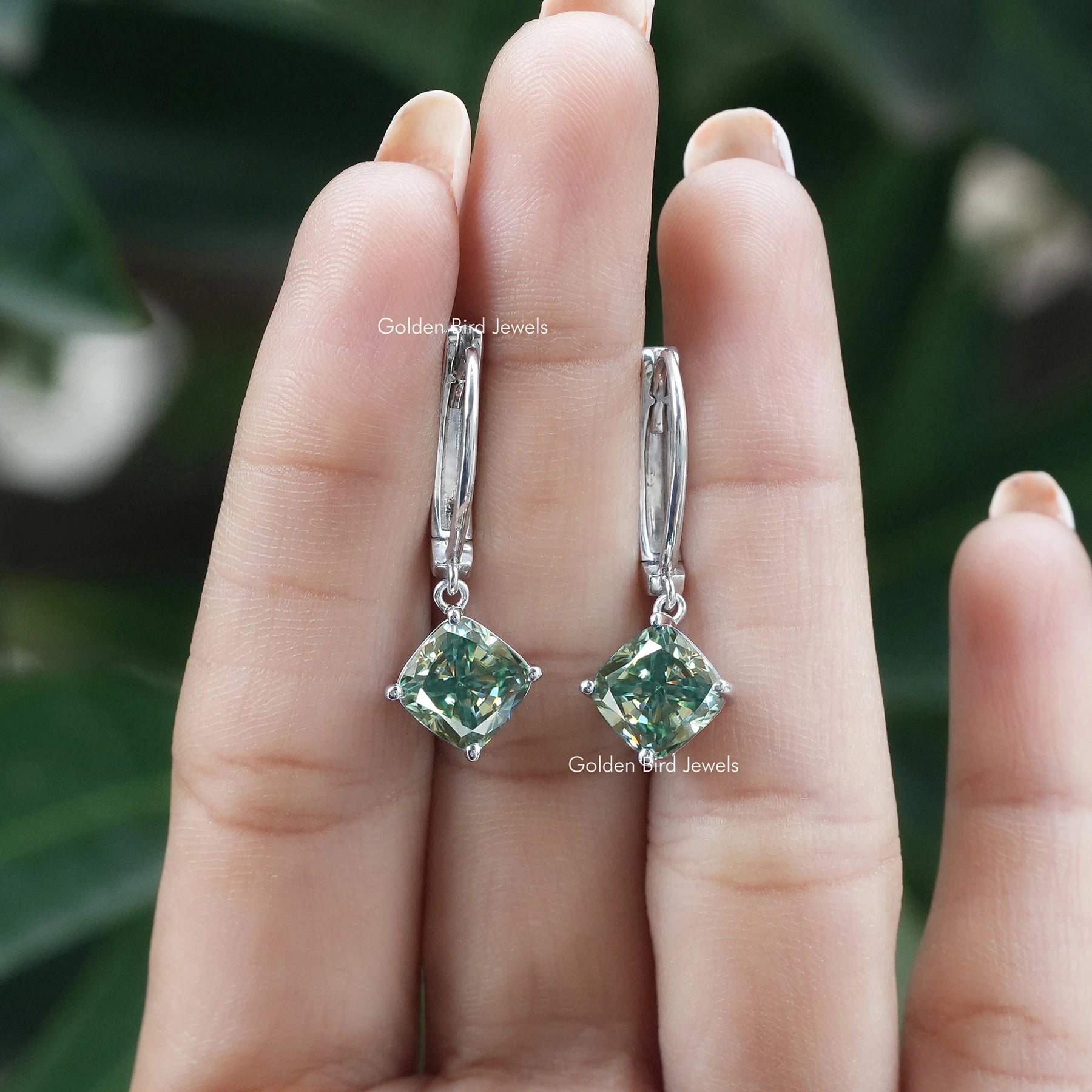 [Cushion Cut Dangle Drop Earrings]-[Golden Bird Jewels]