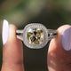 [Old mine cushion cut moissanite halo ring]-[Golden Bird Jewels]